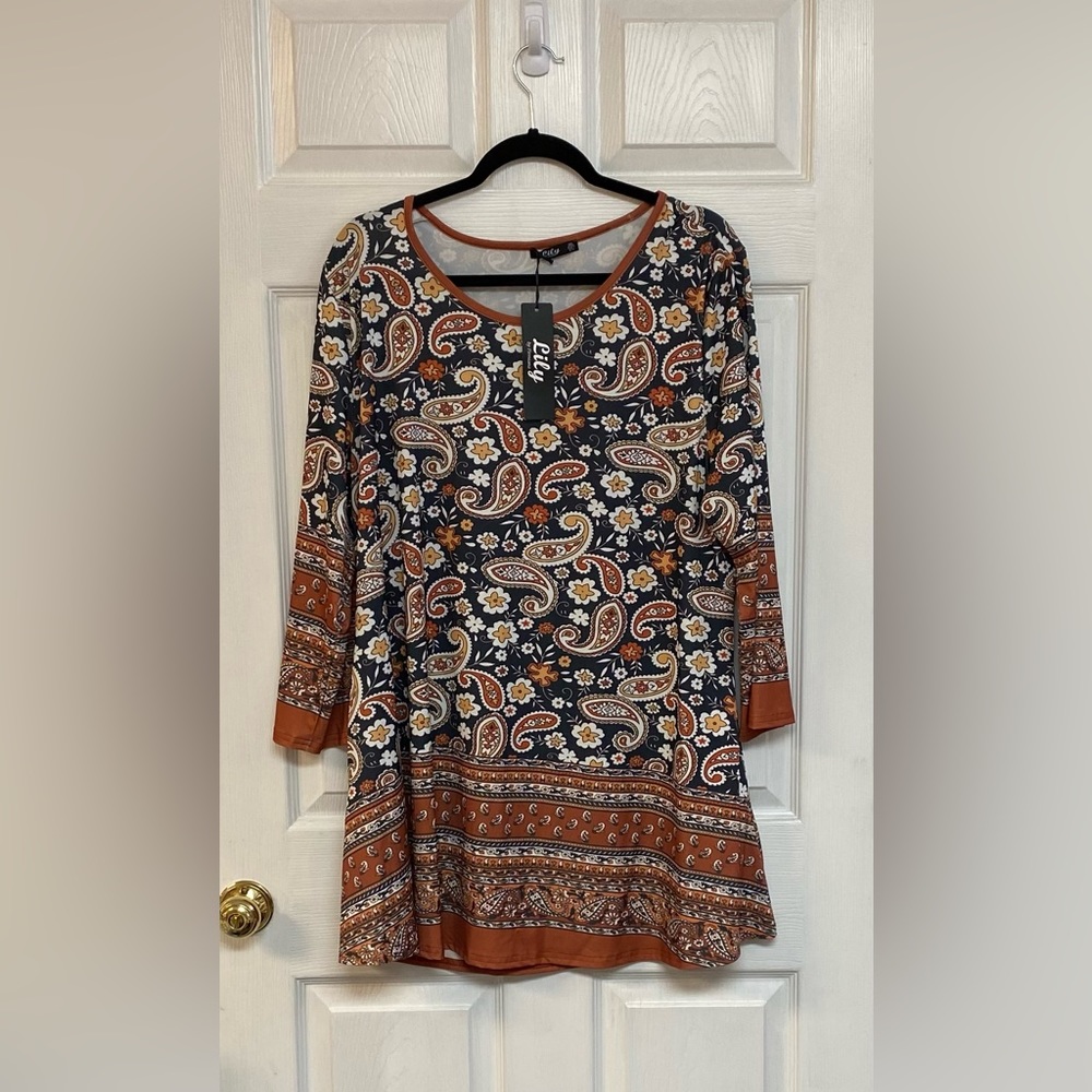 Lily woman’s paisley fall print tunic dress 1XL NWT